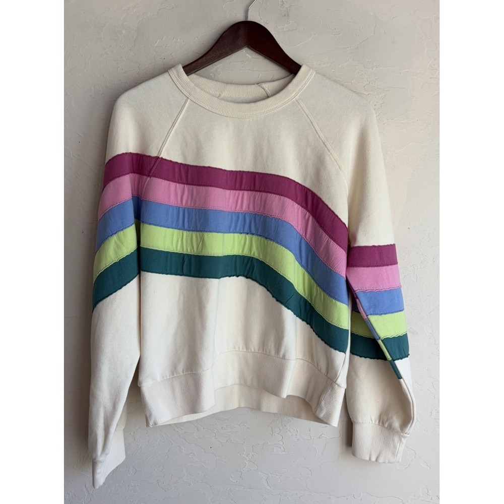 Marine Layer Cloud 9 Rainbow Stripe Crew Neck Sweatshirt M Pullover Appliqué